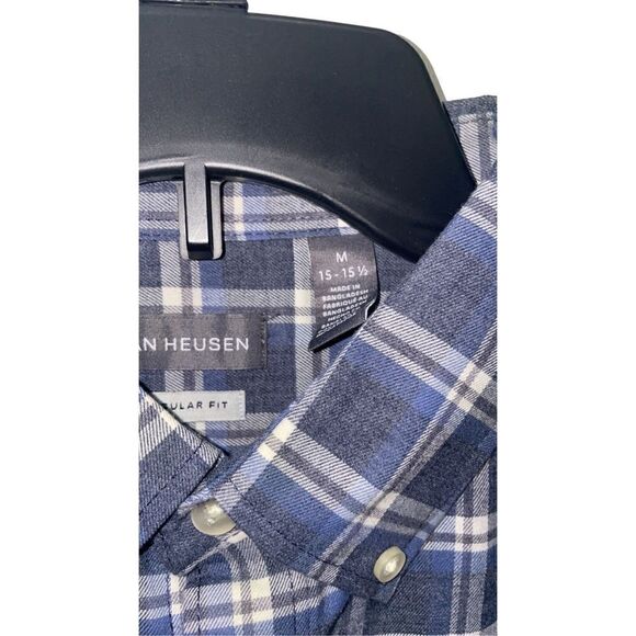 Van Heusen Navy Blue Plaid “Regular Fit” Long Sleeve Button Down Shirt M15-15.5 - Picture 3 of 3